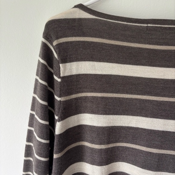 Smartwool Brown Cream Multi Striped V Neck Sweater Merino Wool - Picture 12 of 14